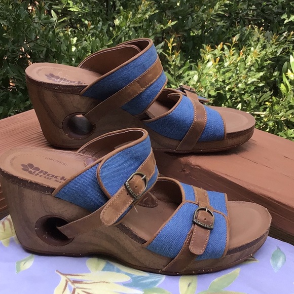 Rocky 4EUR Sole Denim Leather Comfy Sandals 42 New - Picture 1 of 8